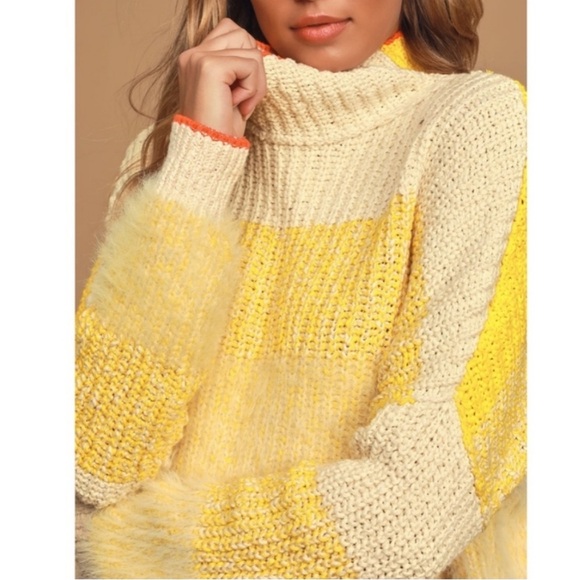Free People Yellow and Cream Turtleneck Sweater - Picture 4 of 13